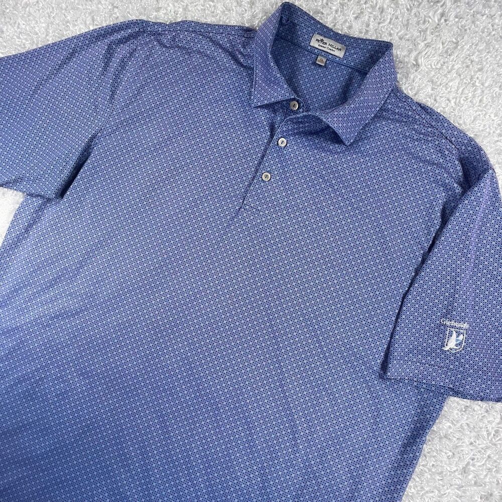 Peter Millar XL Polo Shirt Summer Comfort Gleneagles Logo Performance Golf Blue